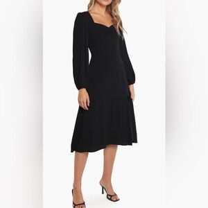 Petal & Pup Black Long Sleeve Sweetheart Neck Midi Dress Size 8 NWT